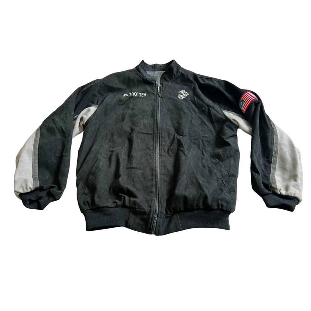 The Bradford Mens Bomber Jacket Black XL USMC Semper Fidels Patch Colorblock